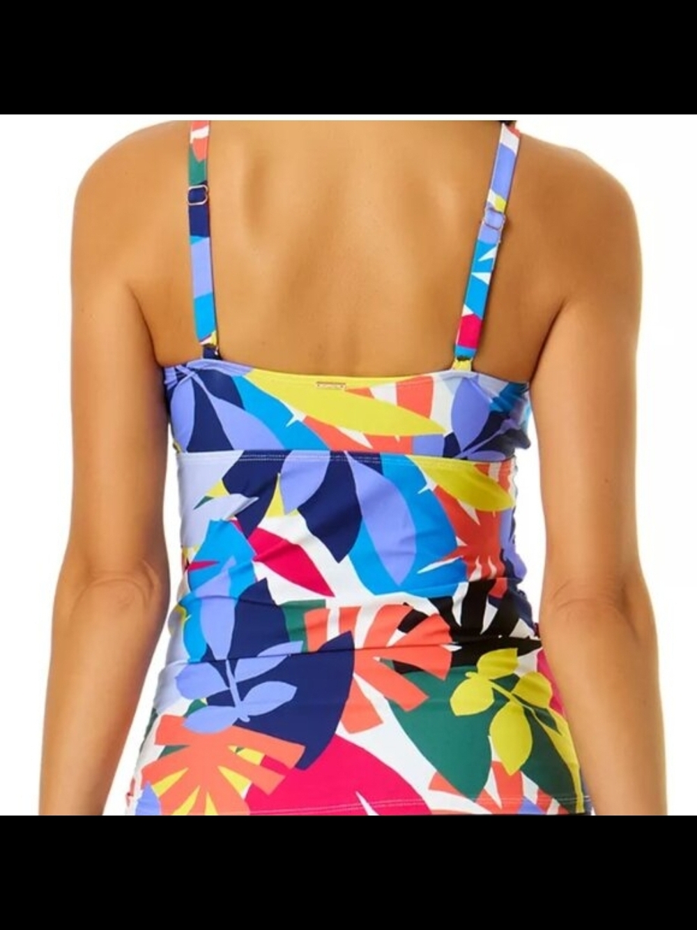 Anne Cole Multicolor Floral Tankini Top in Navy, Coral, Yellow, Blue - Picture 5 of 12